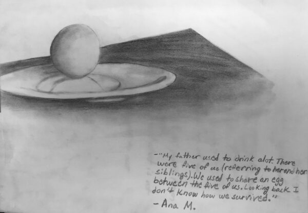 Drawing from one of Ana’s memories from her childhood in El Salvador, by Alondra Delgado.